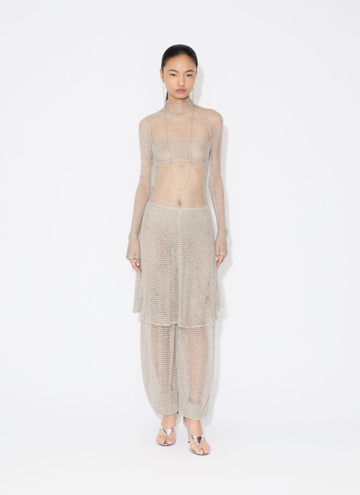 MESH KNIT SHORT DRESS ALAÏA SILVER MESH KNIT SHORT DRESS